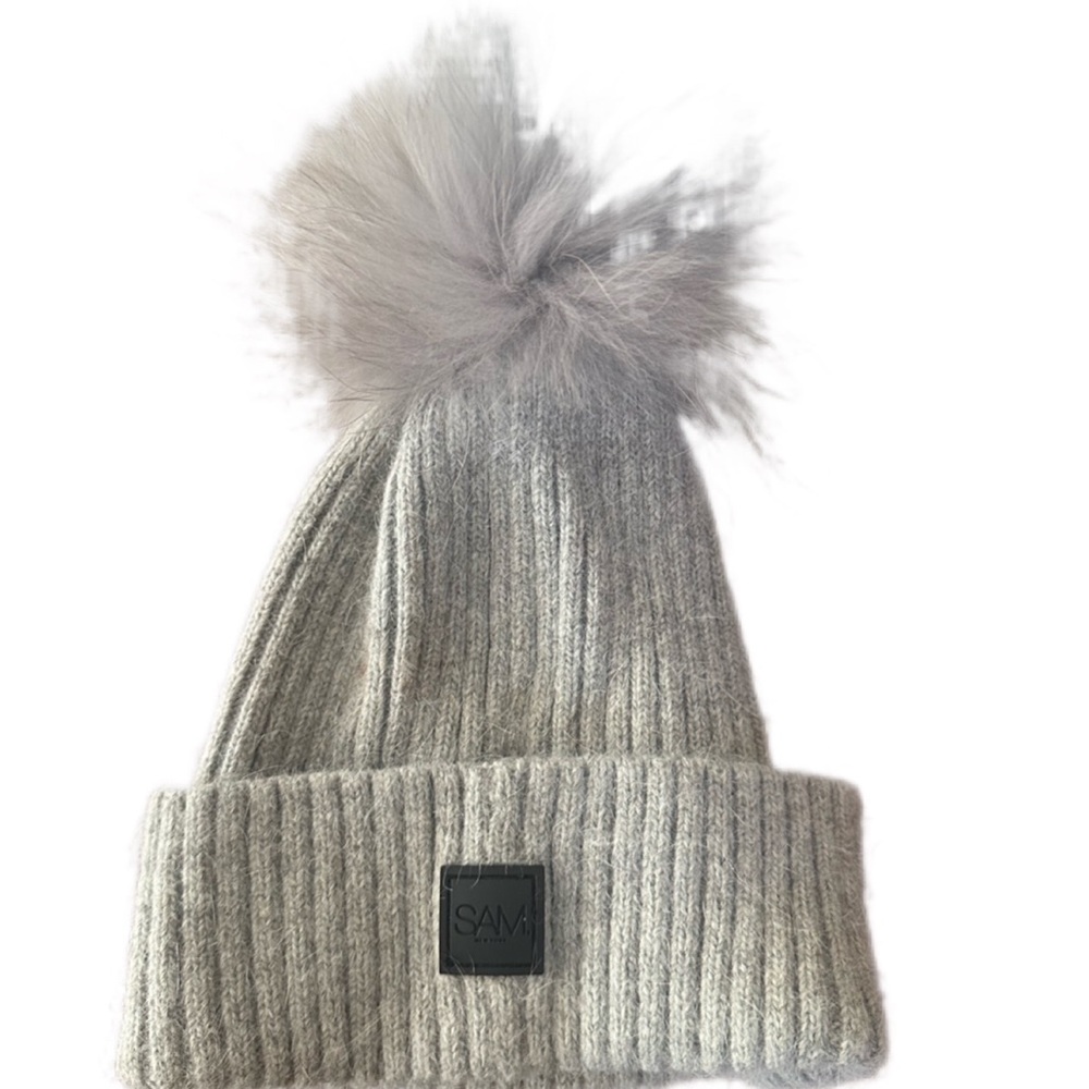 SAM Gray Knit Kids Beanie with Pom-Pom